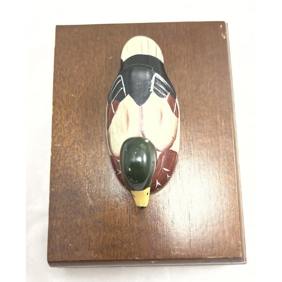Vintage Wood Playing Card Holder Box with Ceramic Mallard Duck. *Used* - Picture 5 of 11